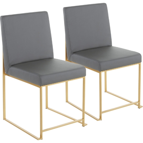 High Back Fuji Dining Chair in Grey Leatherette & Brushed Gold (Set of 2)